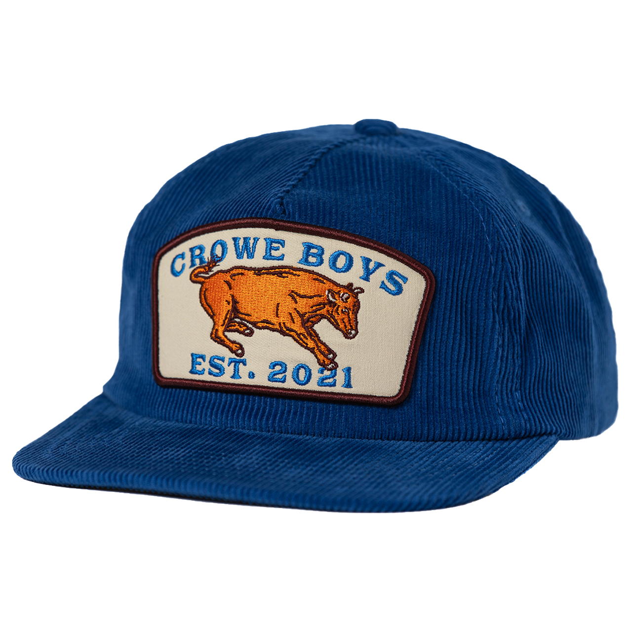 blue crowe boys hat with bull patch