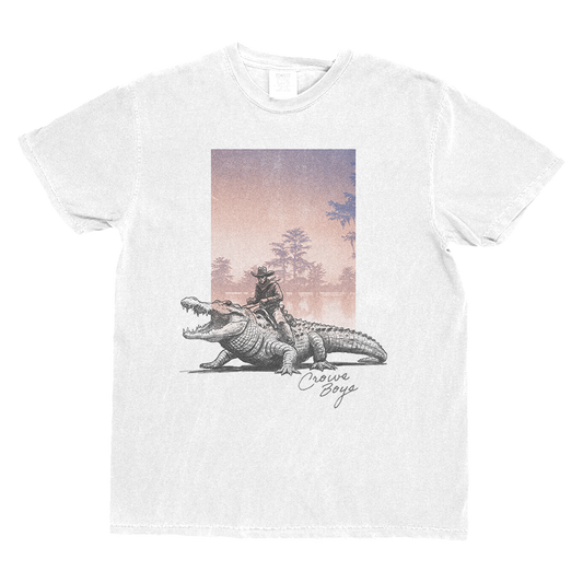 Crowe Boys white short sleeve tee with Alligator design
